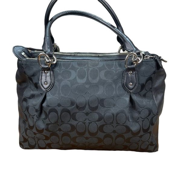 Coach Colette Carry All Black Canvas Leather Shoulder Bag 3 Compartments - Picture 3 of 16